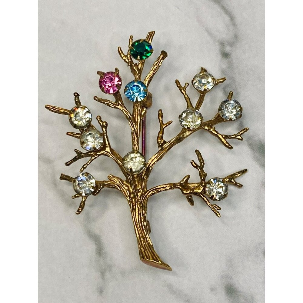 Vintage Sarah Coventry Tree Of Life Crystal Pin Brooch -315